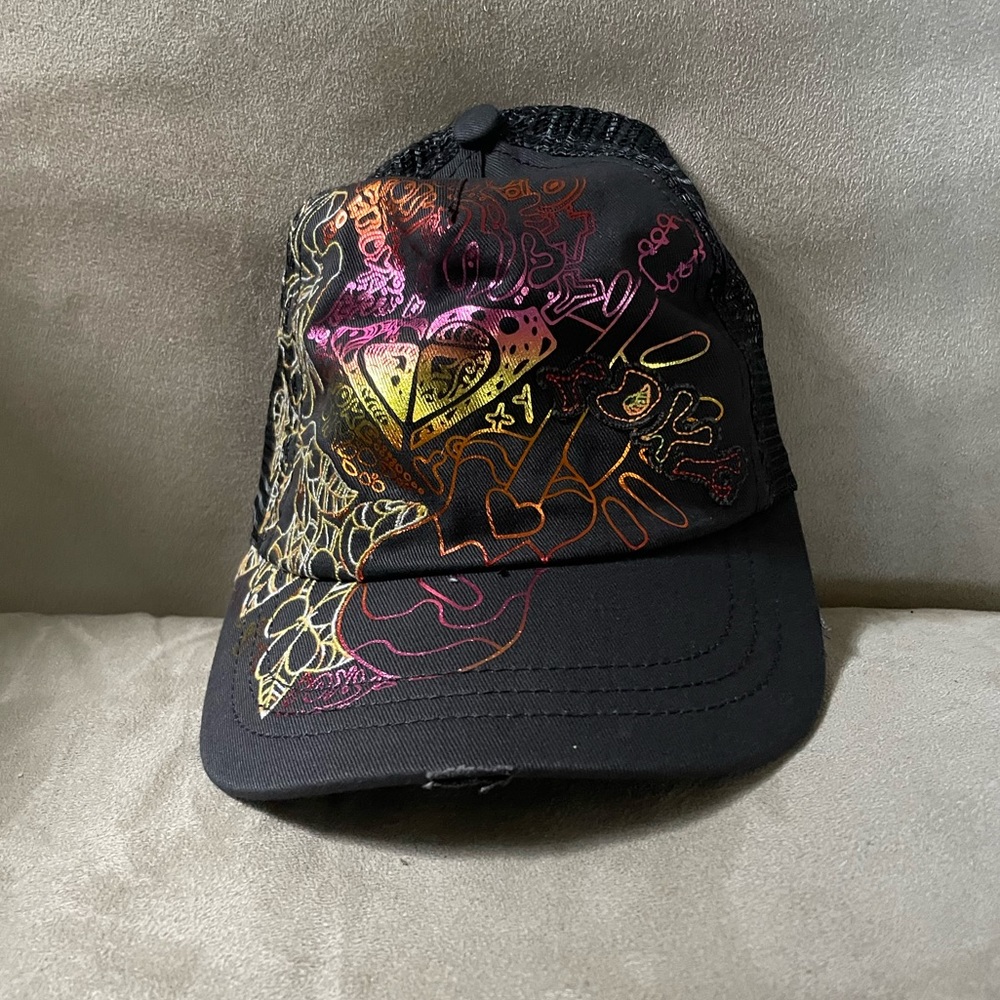 Roxy Black Trucker Hat with Metallic Graffiti Accents
